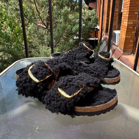 New Birkenstock Arizona Big Buckle Teddy Sandals Slip On in Black Gold US 9 / 40 - Picture 10 of 15